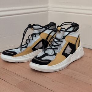 Balmain High-Top Sneakers in Black, White, and Tan